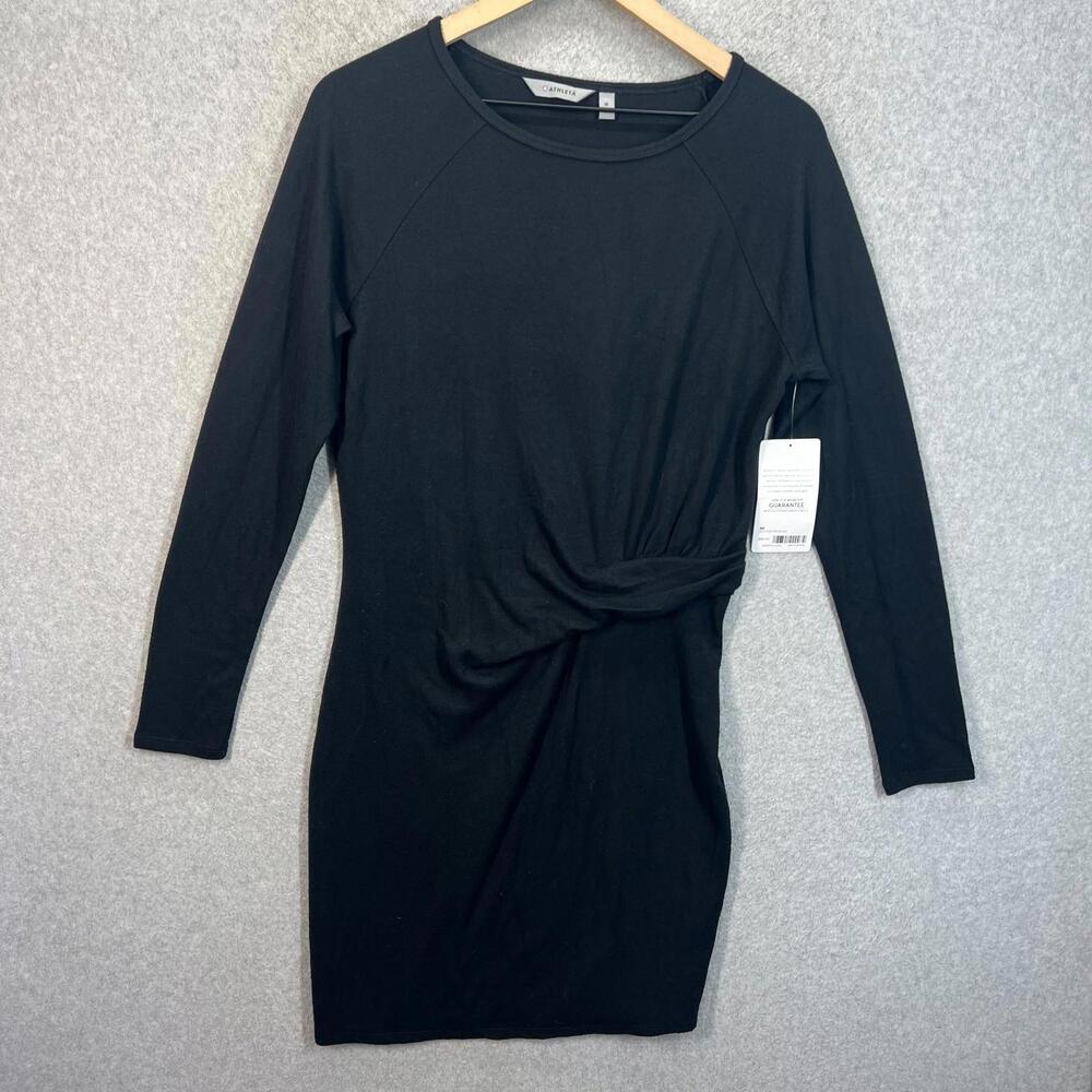 Athleta Solitude Dress Womens M Black Wrap Waist Long Sleeve Knee Round Neck NWT